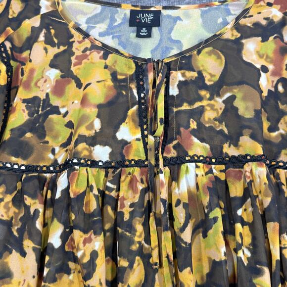 June + Vie Women's Plus Size 3X Lace Trim Blouse Boho Peasant Sheer - Picture 4 of 9